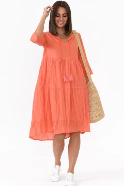 Cotton Dresses<One Summer Milana Peach Crinkle Cotton Dress