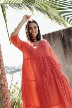 Cotton Dresses<One Summer Milana Peach Crinkle Cotton Dress