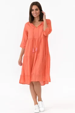 Cotton Dresses<One Summer Milana Peach Crinkle Cotton Dress
