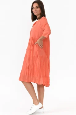 Cotton Dresses<One Summer Milana Peach Crinkle Cotton Dress