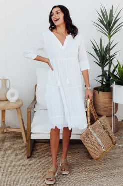 Cotton Dresses<One Summer Milana White Crinkle Cotton Dress