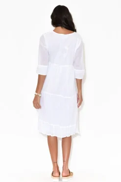 Cotton Dresses<One Summer Milana White Crinkle Cotton Dress