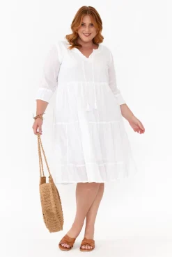 Cotton Dresses<One Summer Milana White Crinkle Cotton Dress