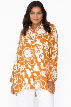 Sleeved Tops<Shanty Milano Orange Garden Relaxed Shirt