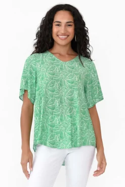 Linen Tops<Willow Tree Miles Green Leaf Linen Blend Top