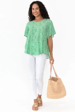 Linen Tops<Willow Tree Miles Green Leaf Linen Blend Top