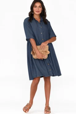 Above Knee Dresses<Betty Basics Miley Blue Denim Shirt Dress