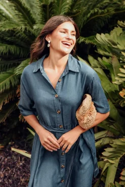 Above Knee Dresses<Betty Basics Miley Blue Denim Shirt Dress