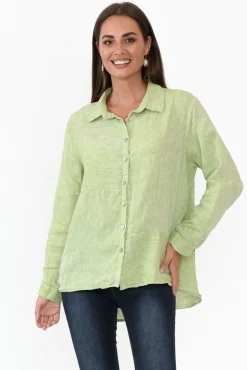 Linen Tops<Worthier Millie Green Linen Shirt