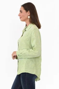 Linen Tops<Worthier Millie Green Linen Shirt