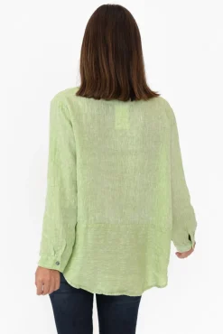 Linen Tops<Worthier Millie Green Linen Shirt