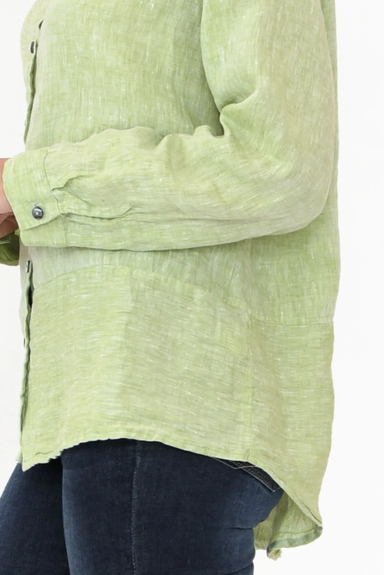 Linen Tops<Worthier Millie Green Linen Shirt