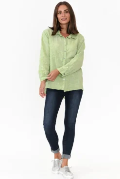 Linen Tops<Worthier Millie Green Linen Shirt