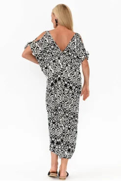 Midi Dresses<Slate the Label Miranda Black Geo Cold Shoulder Kaftan
