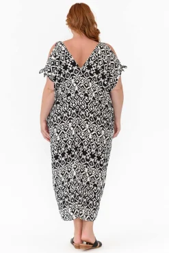 Midi Dresses<Slate the Label Miranda Black Geo Cold Shoulder Kaftan