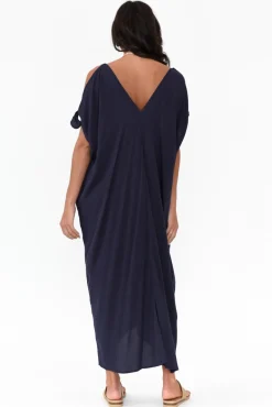 Maxi Dresses<Slate the Label Miranda Navy Cold Shoulder Kaftan