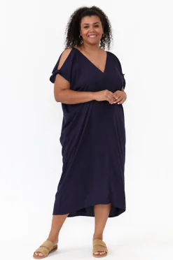 Maxi Dresses<Slate the Label Miranda Navy Cold Shoulder Kaftan