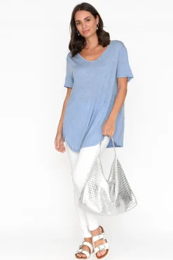Cotton Tops<Cotton Village Moira Blue Crinkle Cotton Tee