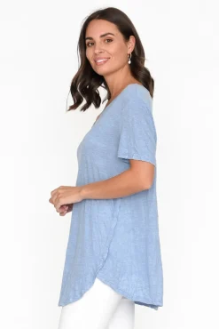 Cotton Tops<Cotton Village Moira Blue Crinkle Cotton Tee