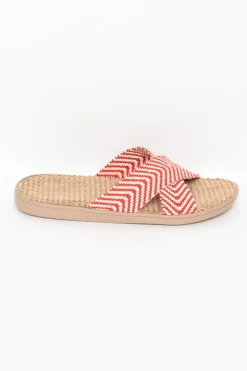 Slides<Lovelies Molona Red Stripe Crossover Slide