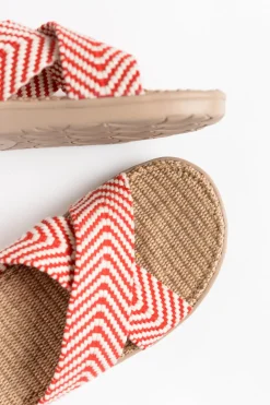 Slides<Lovelies Molona Red Stripe Crossover Slide