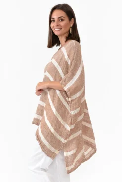 Linen Tops<Rustic Linen Monaco Rust Stripe Linen Top
