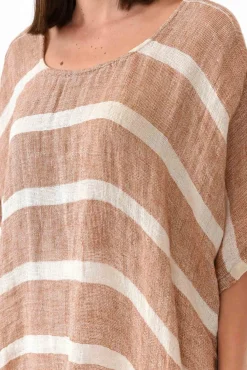 Linen Tops<Rustic Linen Monaco Rust Stripe Linen Top