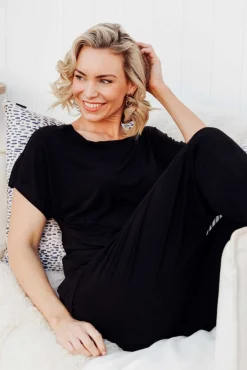 Sleeved Tops<Bamboo Villa Monica Black Bamboo Top