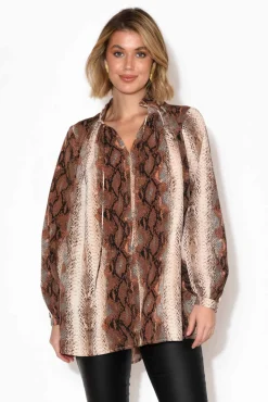 Shirts<Brave u0026 True Montana Brown Snake Collared Shirt