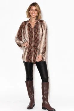 Shirts<Brave u0026 True Montana Brown Snake Collared Shirt