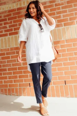 Pants<Willow Tree Montgomery Navy Linen Blend Stretch Pant