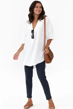 Pants<Willow Tree Montgomery Navy Linen Blend Stretch Pant