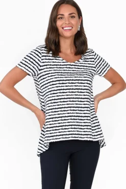 Cotton Tops<One Ten Willow Montreal Navy Stripe Cotton Tee