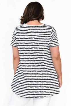 Cotton Tops<One Ten Willow Montreal Navy Stripe Cotton Tee