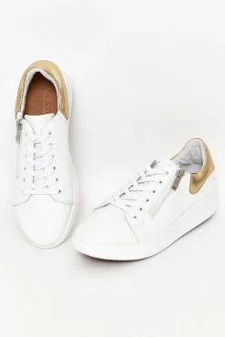 White Sneakers<Alfie and Evie Moppy White Leather Platform Zip Sneaker