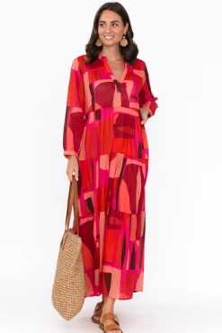 Cotton Dresses<Cinnamon Morag Red Geo Cotton Dress
