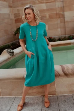 Cotton Dresses<Tirelli Morgan Aqua Diagonal Seam Dress