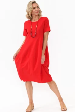 Cotton Dresses<Tirelli Morgan Red Diagonal Seam Dress