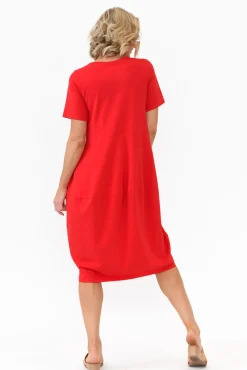 Cotton Dresses<Tirelli Morgan Red Diagonal Seam Dress