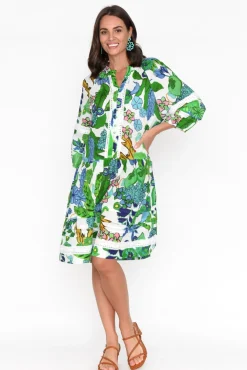 Cotton Dresses<Hammock u0026 Vine Morocco Green Floral Cotton Dress