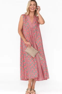Midi Dresses<Mozaic Mossman Pink Geo Cotton Dress
