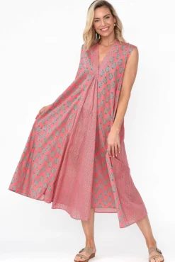 Midi Dresses<Mozaic Mossman Pink Geo Cotton Dress