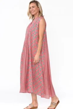 Midi Dresses<Mozaic Mossman Pink Geo Cotton Dress
