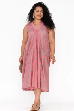 Midi Dresses<Mozaic Mossman Pink Geo Cotton Dress