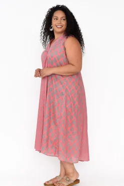 Midi Dresses<Mozaic Mossman Pink Geo Cotton Dress