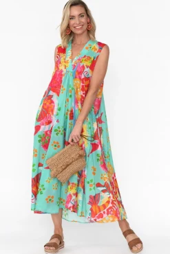 Midi Dresses<Mozaic Mossman Teal Sea Cotton Dress
