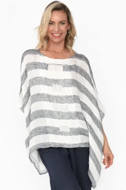 Sleeved Tops<Imagine Moxie Navy Stripe Linen Top