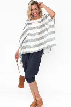 Sleeved Tops<Imagine Moxie Navy Stripe Linen Top
