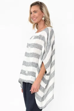 Sleeved Tops<Imagine Moxie Navy Stripe Linen Top