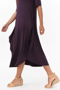 Midi Dresses<Tani Mulberry Micro Modal Tri Drape Dress